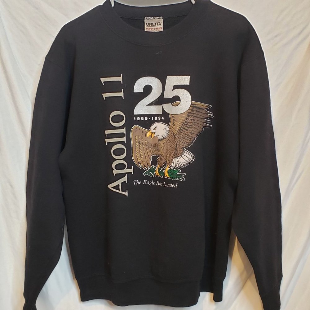 Vintage Apollo 11 Sweatshirt 25 Years 1994 Black Bald Eagle Adult Medium